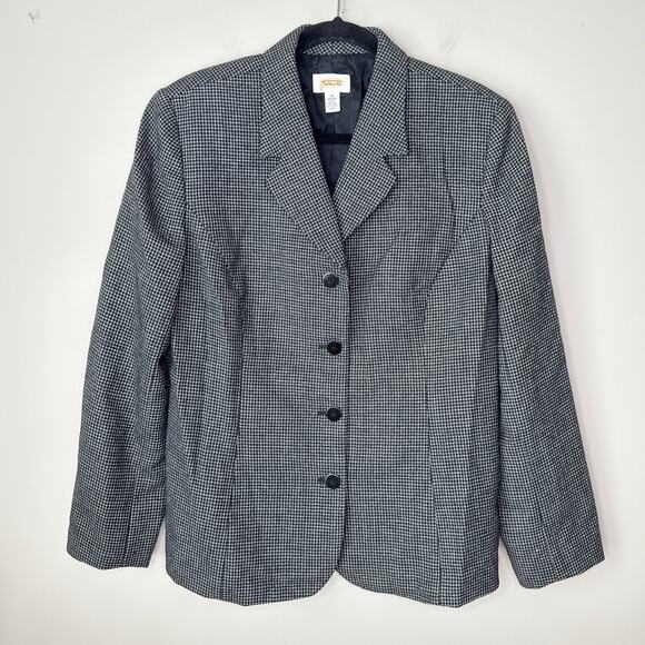 Talbots Women’s‎ 14 Black White Houndstooth 100% Wool Blazer Made In USA Office - Picture 1 of 6
